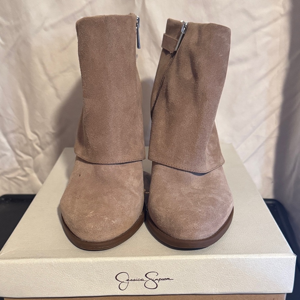 Jessica Simpson Taupe Suede Ankle Booties